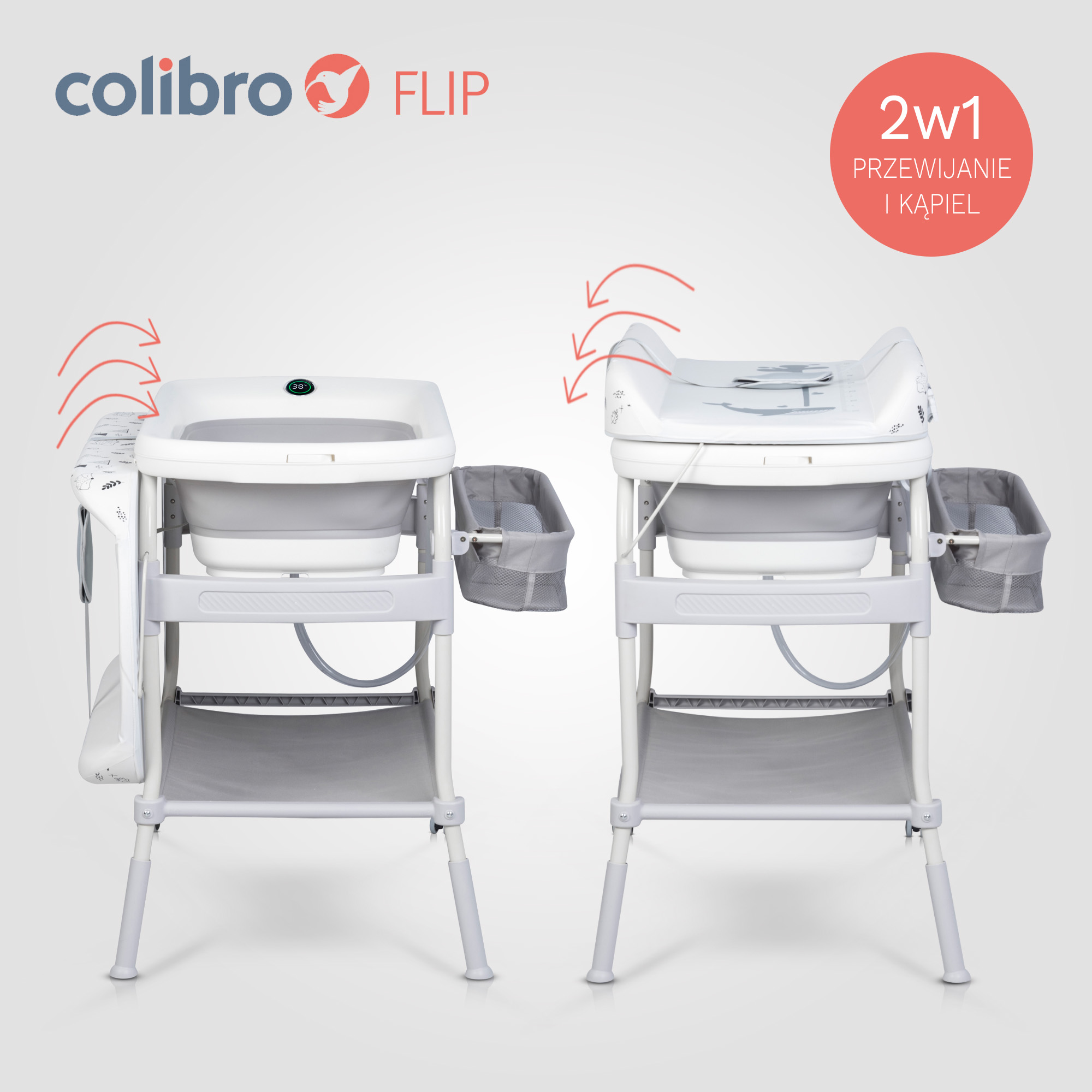 COLIBRO FLIP 2w1 – wanienka dziecięca dla dziewczynki i chłopca oraz stół do przewijania dziecka