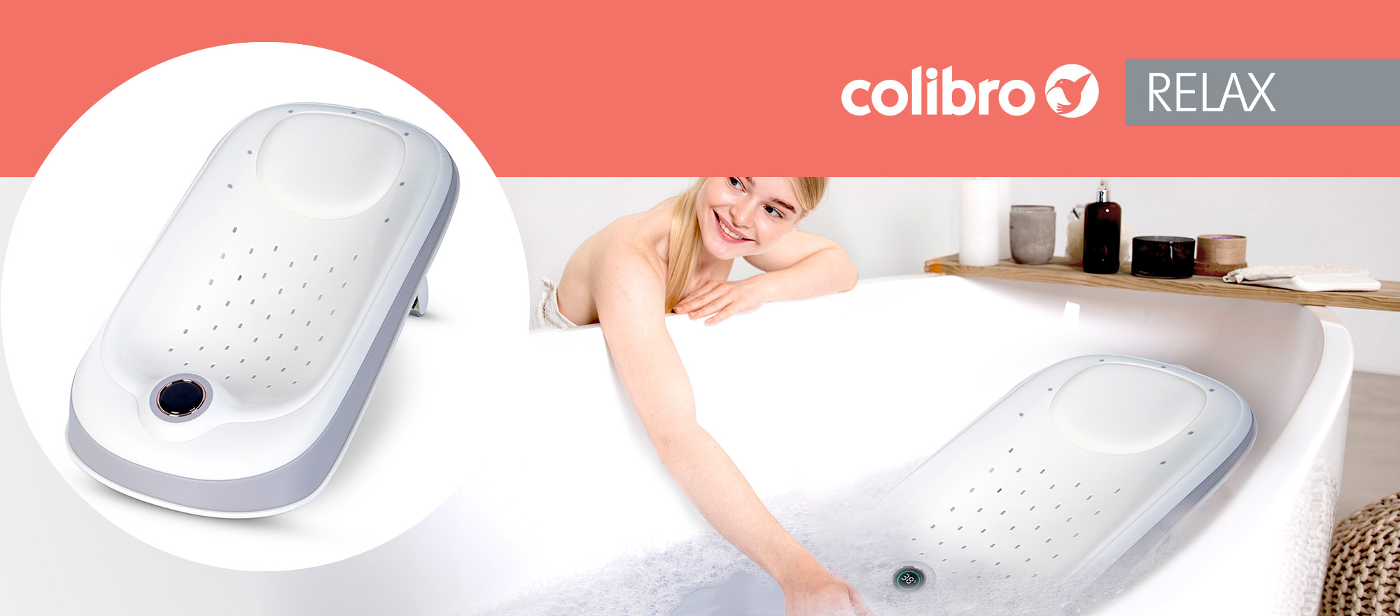 Leżaczek kąpielowy COLIBRO RELAX - składany silikonowy z regulacją wysokości i termometrem