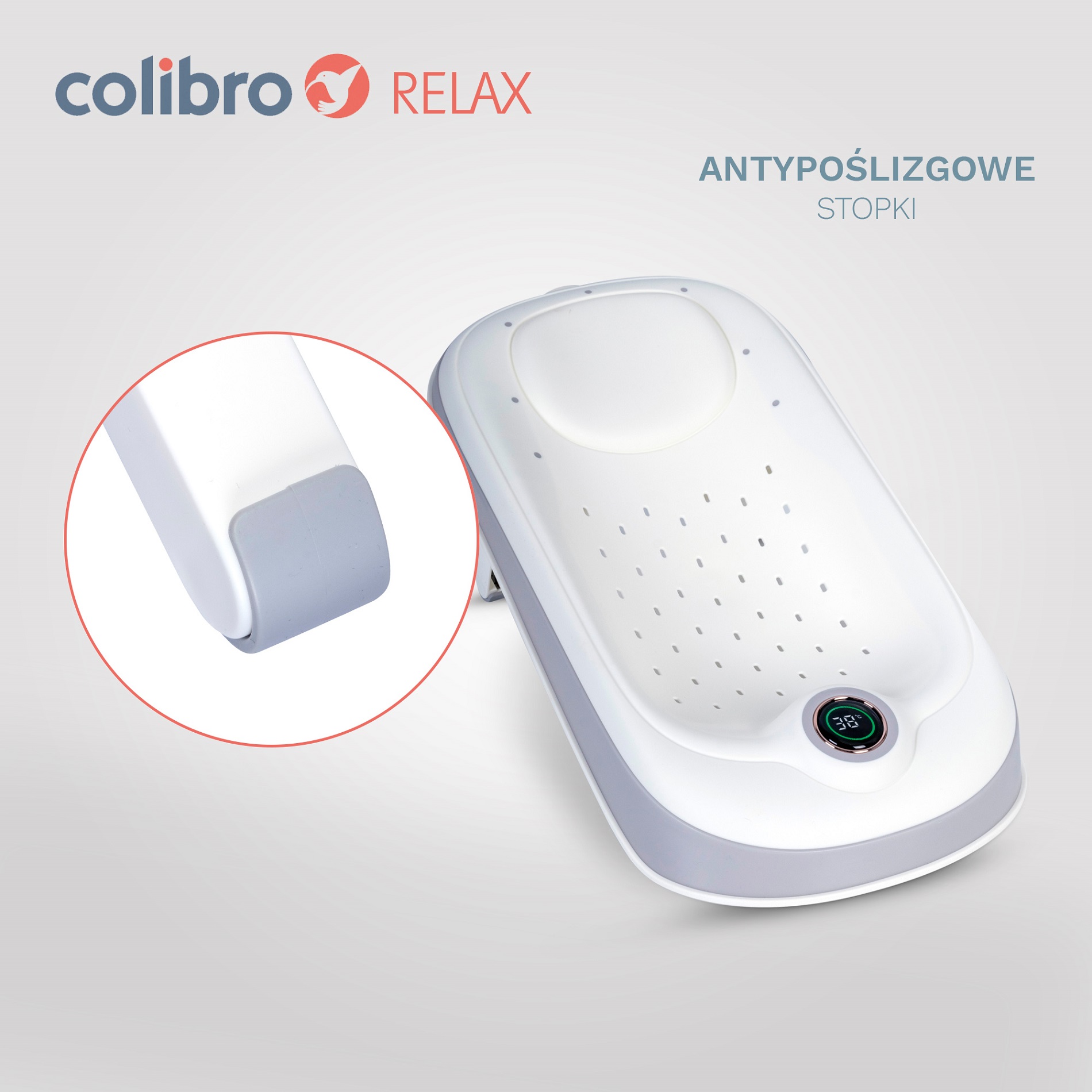 Leżaczek kąpielowy COLIBRO RELAX - składany silikonowy z regulacją wysokości i termometrem