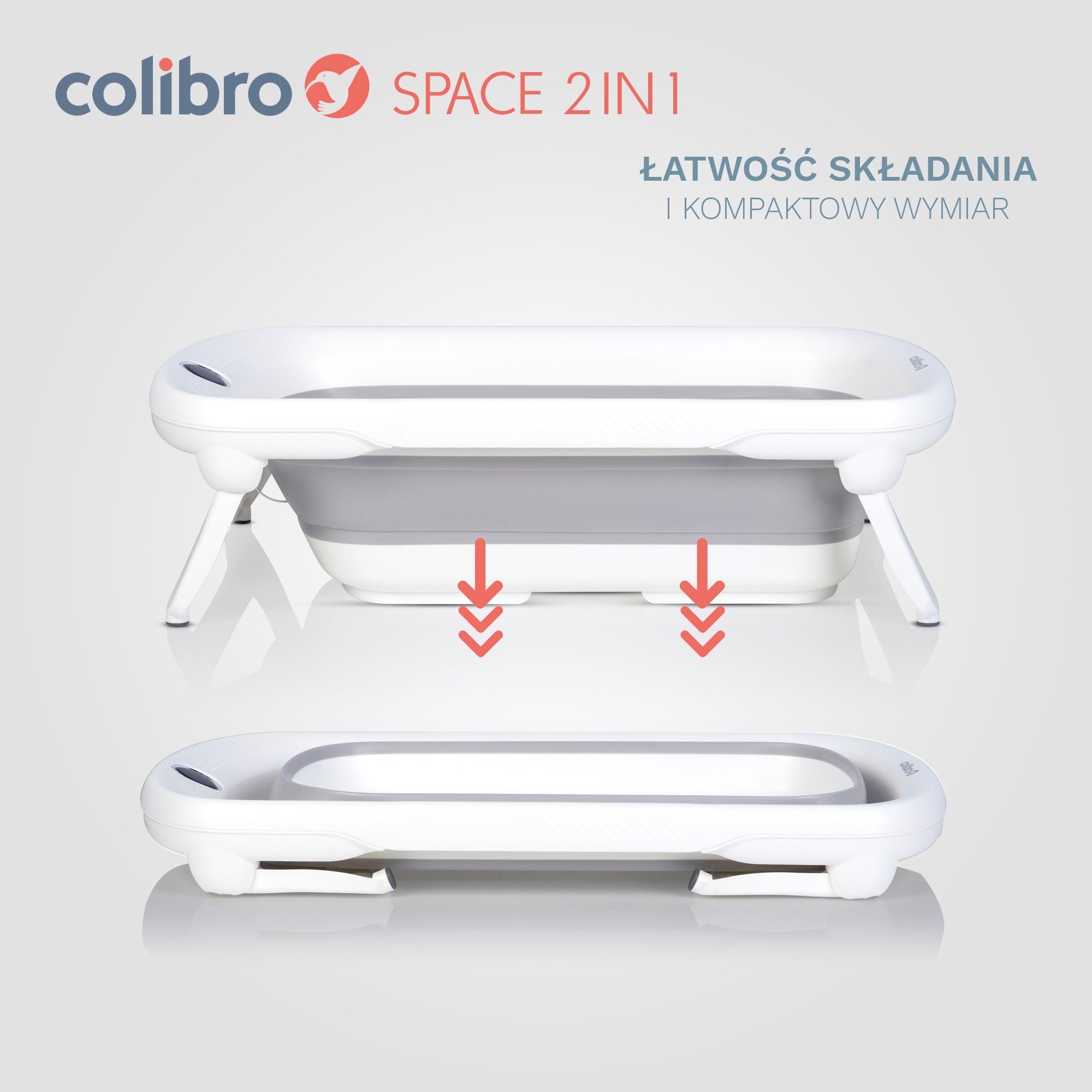 Wanienka dziecięca składana silikonowa z leżaczkiem i termometrem USB-C COLIBRO SPACE 2w1 składane nóżki
