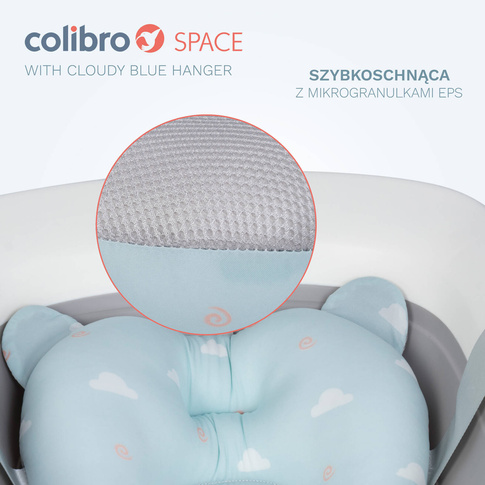 Wanienka dziecięca SPACE z leżaczkiem - składana silikonowa z termometrem Cloudy Blue