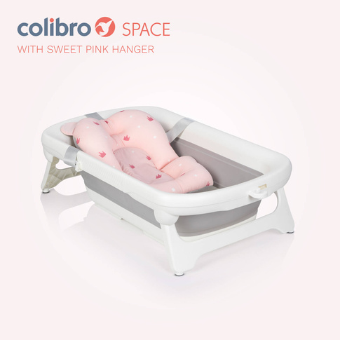 Wanienka dziecięca SPACE z leżaczkiem - składana silikonowa z termometrem Sweet Pink