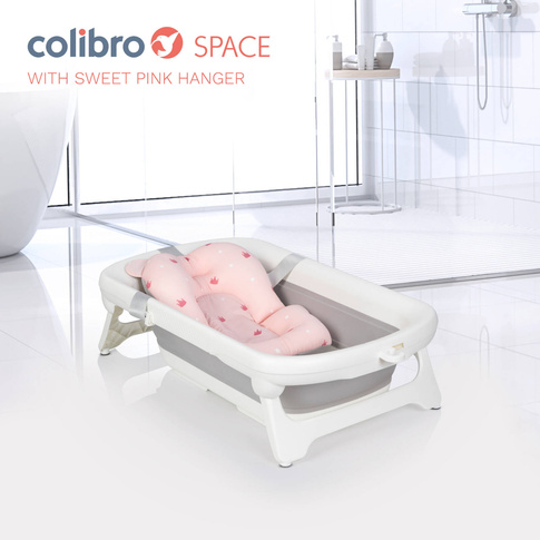 Wanienka dziecięca SPACE z leżaczkiem - składana silikonowa z termometrem Sweet Pink